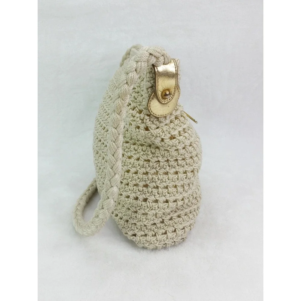 Luxy Woven Knit Bag Purse‎ Shoulder Bag Ivory Gold Cottagecore Vintage